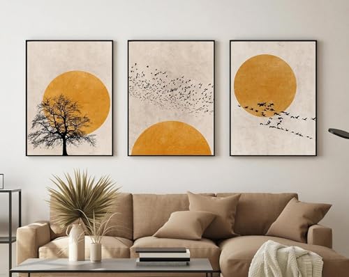 Peinture minimaliste abstraite orange sur toile scandinave haut de gamme