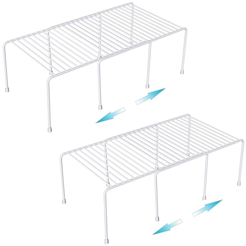 Image of Orgneas Expandable Cabinet Shelf Organizer, Rustproof Metal Shelf Riser Kitchen Counter Storage Organizer Rack for Fridge, Cabinet, Pantry and Bathroom with Scratch Resistant Feet, 2 Sets