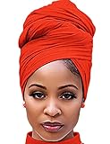 Harewom Headwraps for Women Solid Color Fashion Long Hair African Turban Muslim Headband for Braids Locs Curly Hair Orange