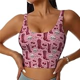 Retro Red Cowboy Boots Print Sports Bras for Women,...