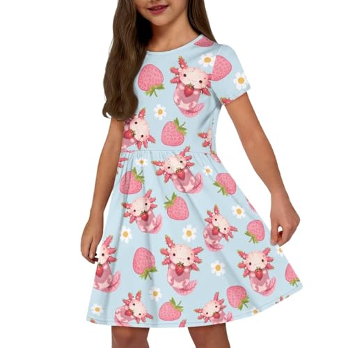 Dress for Girls Short Sleeve Dresses with Pocket Cute Outfits Summer Dress Size 2-14 T Kids2