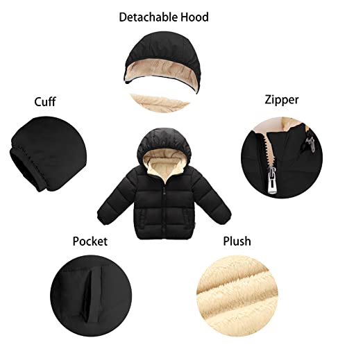 Kimjun ETYF-95-JIARONG-HEI-100 Toddler Baby Hooded Down Jacket Boys Girls Kids Thicken Warm Winter Coat Outerwear 2-3T Black thumb #4