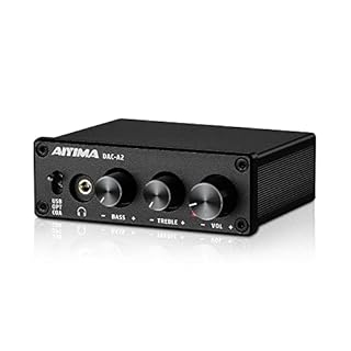 AIYIMA DAC-A2 Headphone Amplifier DAC with Bass Treble Controls PC-USB/Optical/Coaxial Inputs, RCA/3.5mm Headphone Ouput Digital to Analog Desktop Audio Converter DC 5V 24Bit 192kHz