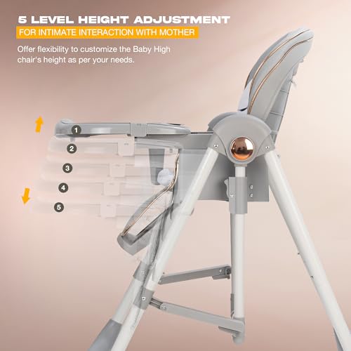 Image of Baybee Nivio 3-in-1 Convertible High Chair for Kids Adjustable Baby Feeding Chair with Swing, Recline, Detachable Tray, 5-Point Harness, Foldable Design, Multi-Height & Footrest Settings 6 Months to 5 Years Kids (Grey)