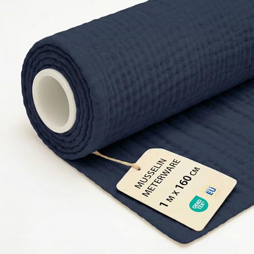 Tela muselina por metros 1 M x 160 cm - Telas para costura patchwork decoracion y manualidades Ideal para proyectos de costura creativa y ropa hogar disfraces Oeko-Tex Azul Marino