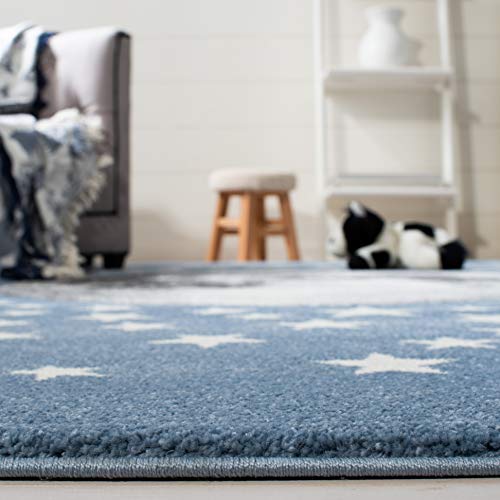 Safavieh CRK135L-4SQ Carousel Kids Collection 4' Square Light Blue/Grey Crk135L Moon & Stars Non-Shedding Playroom Nursery Bedroom Area Rug thumb #4