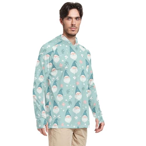 Wudan Cute Gnomes Teal Mens Sun Protection Hoodies Long Sleeve Beach Hoodie Fishing Shirt UPF 50+ S2