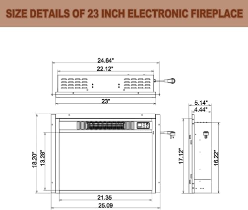 Image of 23 inch Electric Fireplace Insert with Realistic Logs Flames, Overheating Protection,1400W Faux Electric Fireplace Heater with Remote Control, Adjustable Heater for Bedroom