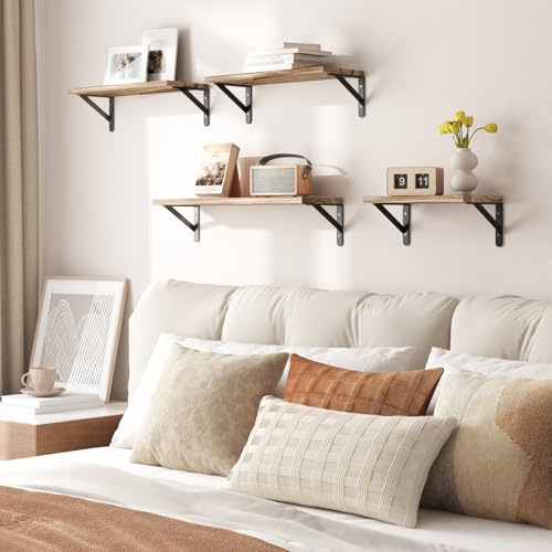 Image of YGEOMER Floating Shelves for Wall Mounted Wall Shelves for Bedroom, Bathroom Storage, Living Room and Kitchen Farmhouse Decor(4 Different Sizes)