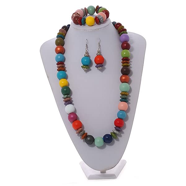 Conjunto de collar largo de cuentas de madera y pendientes de gota Avalaya 3