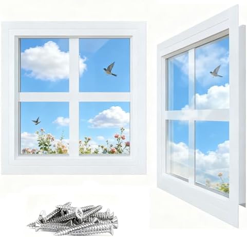 Noliven 2 Pack 12″ x 12″ White Shed Window, Flush Mount Window with Tempered Glass, Aluminum Household Windows with Screws for Playhouses, Sheds, Garage and Chicken Coops