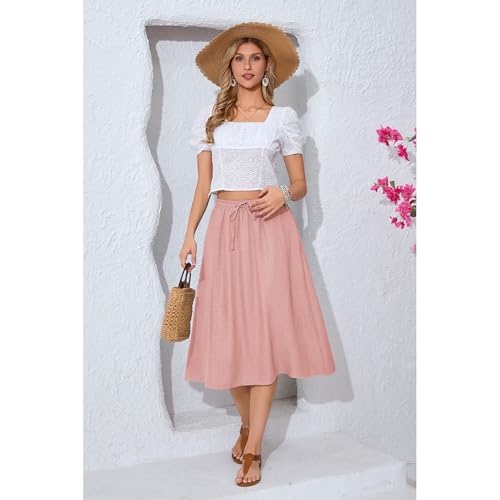 Image of Witsmile Women's Summer Pleated High Waisted Casual Flowy Skirt Pockets