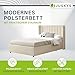 Juskys Polsterbett Savona 140x200 cm, Bett mit Stauraum, Lattenrost, Samt-Bezug, Bettgestell aus Holz, bis 250 kg, großes Kopfteil, Beige
