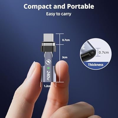 USB C Magnetic Adapter (2Pack), 240W Right Angle USBC Male to USB C Female Adapters, 180 Degree Type C Adapter for Phone 16/15, Pad Series, Tablet, Laptop, 480Mbps, PD Fast Charging, Silver Grey