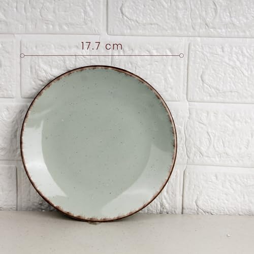 Image of The Earth Store Glossy Mint Marble 7 Inch Ceramic Quarter Plates Set of 2 | Microwave & Dishwasher Safe Plate | Half Plate for Dessert, Snacks, Dinner | Snack Plates for Gifting, Daily Use