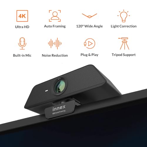 Innex C470 4K Webcam with Microphone, AI Auto-Framing, 5x Digital Zoom, Auto Light Correction for Zoom, Microsoft Teams, 120-Degree Wide Angle Webcam for PC, Mac, Windows, Video Call, Live Streaming - Image 6