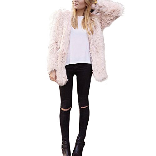 Longra Mujer Invierno Abrigo, Abrigo Mujer Chaqueta de Pelo Otoño e Invierno Párrafo Corto Color Romántico Chaquetas de la Rebeca (M, Rosa)