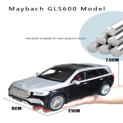 Image of Mercedes Benz GLS 600 SUV 1:24 Big Size Diecast Scale Model Alloy Metal Pull Back Toy car for Kids with Openable Doors & Light, Music Toy Vehicle for Kids (Silver+Black)