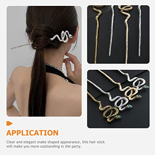 KALLORY 2pcs Snake Hair Sticks Vintage Punk Hair Chopsticks Chinese Traditional Hair Pin Headwear Halloween Hair Accessories Gifts Gold Silver - Image 3