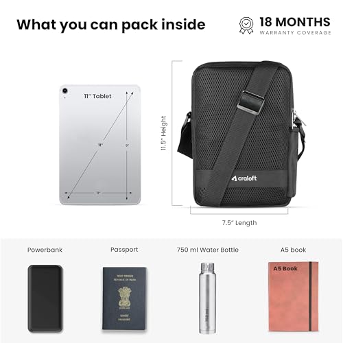 Image of CRALOFT Office Travel Sling Bag for Man and Women 11.5 inch Water-Resistant Premium Polyester Crossbody Shoulder Bag for Men with Bottle Holder Multi-pocket Messenger Side Bags for iPad Mobile Passport