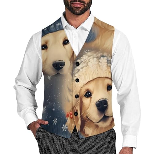 Golden Retriever Men's Suit Vest Business Formal Waistcoat Vest with 2 Pockets for Wedding Party