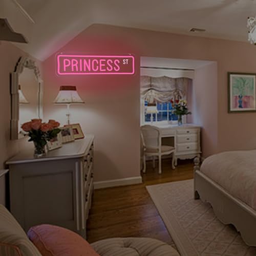 Image of Pink Princess Street Neon Sign for Wall Decor,Princess St Tin Neon Led Sign for Y2k Wall Decor,Girl Bedroom,Girls Cave