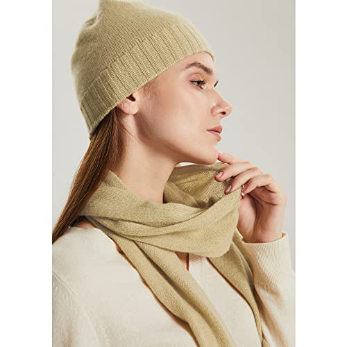Greenmount Women's Beanie Hat 100% Cashmere Knit Soft Warm Winter Beanie For Women Ski Hats Plant Dyeing Khaki #TOP3