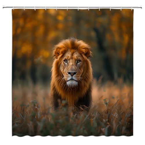 Msaynfg Lion Shower Curtain Wild Animal Wildlife Tropical African Safari Nature Hunting Fabric Bathroom Decor Set With Hooks cover