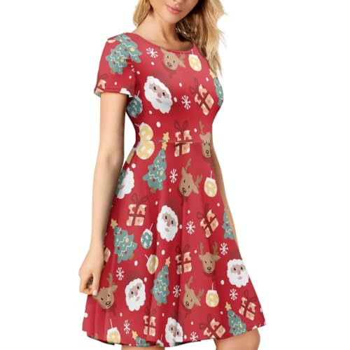 Image of AFPANQZ Womens Casual Summer Lightweight Vintage Dress Short Sleeve Midi Dress Knee-Long Luxury Formal Dress