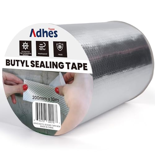 Image of Adhes Butyl Sealing Tape 8 inch x 33feet, Waterproof Rubber Adhesive Repair Tape for Roof, Window, RV, Pipe, Gutter & Leak Fixing - Weatherproof & UV Resistant