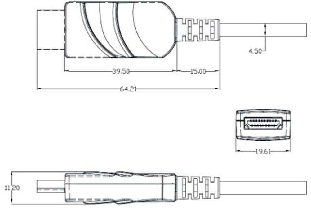 Technical drawing of HDMI connector dimensions