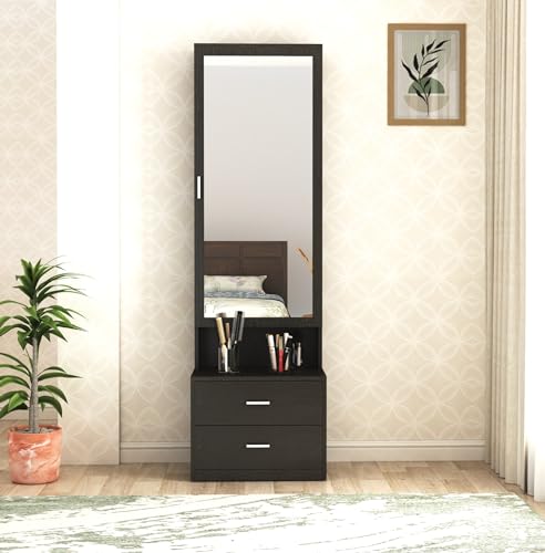 Image of DesignFit Engineered Wood Dressing Table with Drawer and Door Storage Wooden Mirror Vanities Furniture for Bedroom Home Living Room (Dark Wenge)
