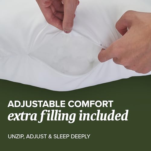 Image of Beckham Hotel Collection Summer Sanctuary King Pillow - Cooling Qmax Adjustable Down Alternative Pillow w /Extra Fill, Ideal for Side Back Stomach Sleepers