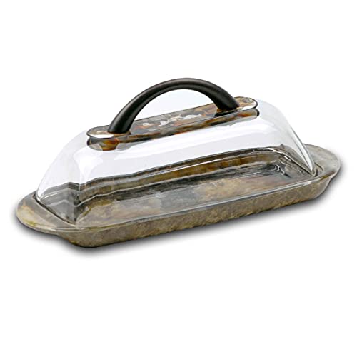 Sand and Water Creations Hand Painted Butter Dish with Handle and Lid Amber Brown