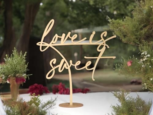Love is Sweet Table Sign for Dessert with Stand, Wooden Love Sign...