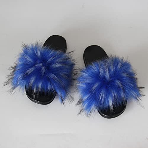 Image of MH Bailment Womens Furry Fluffy Slippers Faux Fur House Slippers Open Toe Fuzzy Slides Soft Flat Slip On Sandals for Indoor Outdoor