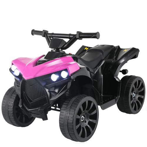 TLSUNNY 6V Kids Ride On Toy, ATV 4 Wheeler for Toddler, Electric Quad Play Car with Music, Headlights, Pedal Accelerator, Anti-Skid Tires, Indoor Outdoor Playroom for Boys Girls (Pink)