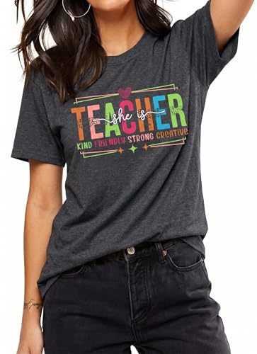 Image of Teacher Shirts Women Teach Print Graphic Tees Kindergarten Elementary Teaching Life Shirts Back to School Tees Tops