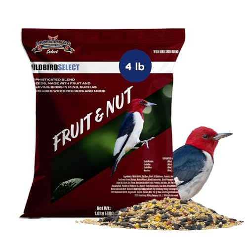 Armstrong Wild Bird Select Fruit & Nut Blend, 4 lb Bag – Protein-Rich Bird Seed Mix with Sunflower, Peanuts, Raisins & Cranberries – Attracts Woodpeckers, Nuthatches & Chickadees