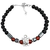 generico bracciale tartaruga con pietre perle regolabile, simbolo vita fortuna amicizia (nero e rosso ambra)