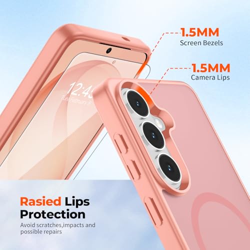 Image of SUPFINE Magnetic for Samsung Galaxy S26 Case with Screen Protector, (Built-in Magnets) (Military Grade Drop Protection) Slim Translucent Shockproof Phone Case,Light Pink