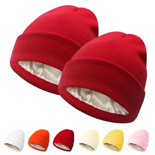 Image of PFFY Womens Satin Lined Beanie Silk Lining Winter Hats Beanies for Women | Silk Feeling Lining, Soft Slouchy Beanie Hat, Protect Hair Reduce Frizz, Winter Hat for Cold Weather, Essential for Outdoor