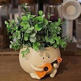 QIAOLY Planter Pot with Drainage Hole Cute Resin Head Planters for String of Pearls Plant Live Unique Guitar Succulent Pots for Indoor Outdoor Plants Gift IdeaI for Christmas (Small)