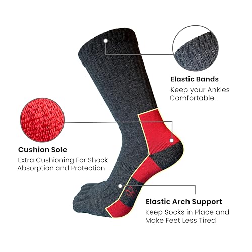 2 Pairs Of Terry Cushioned Hiking Toe Socks, Five Finger Crew Socks Cotton for Outdoor Sports, No Blister2