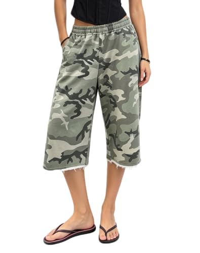 Image of Aonoapll Women Bermuda Sweat Shorts Side Stripe Baggy Capri Sweatpants (Raw Multi, L)