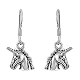 Pendientes colgantes de plata de ley 925 con cabeza de unicornio