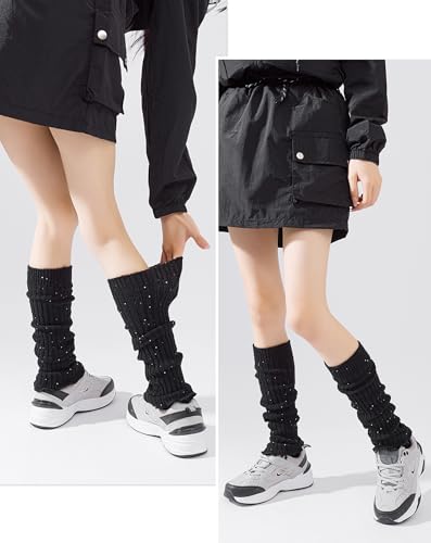 Image of Yawlsow Leg Warmers for Women Girls Y2k Knit Ruffle Leg Warmer Winter 80s with Sequins, Japanese Kawaii Harajuku Accessories