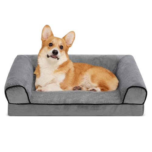 Growaystory Hundebett orthopädisches Hundesofa Hundecouch mit eierförmiger Ergonomischer Kistenschaum waschbar rutschfest (50x40x18CM, 3-seitiger Umrandung)