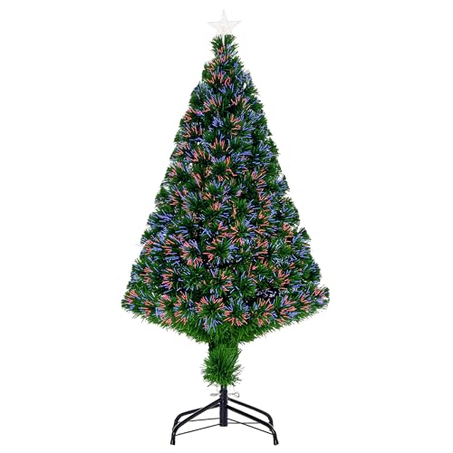 HOMCOM Árbol de Navidad 120cm Artificial Árboles de Abeto con Soporte Fibra Óptica Brillante LED Multicolor Ignífugo
