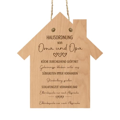 Holz Dekoschild Hausordnung von Oma und Opa oma und Opa Geschenk als liebevolle Wanddeko Geschenke für oma und Opa mit Gravur Opa Geschenk & oma Opa Geschenk für Familie